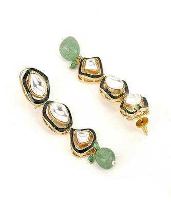 Long meenakari kundan earrings with emeralds 4