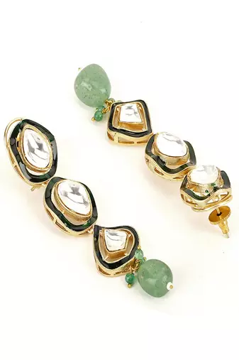 Long meenakari kundan earrings with emeralds