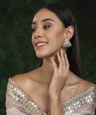 Triangle dual tone kundan earrings 2