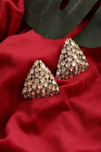 Triangle dual tone kundan earrings