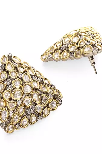 Triangle dual tone kundan earrings