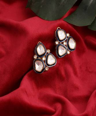 Three stone blue meenakari kundan earrings 3