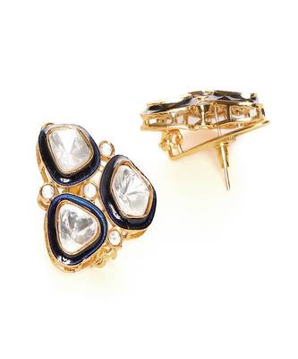 Three stone blue meenakari kundan earrings 4