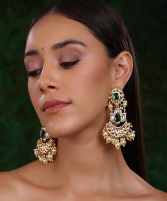 Dangler kundan earrings with pearls 2