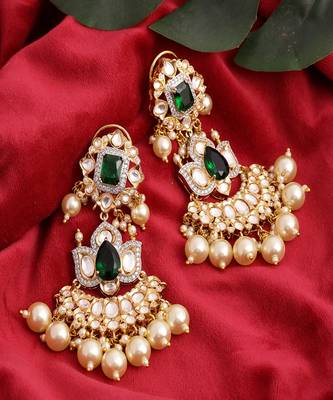 Dangler kundan earrings with pearls 3