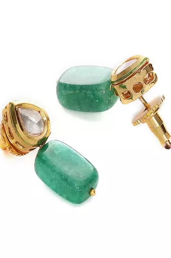 Kundan studs with green stone