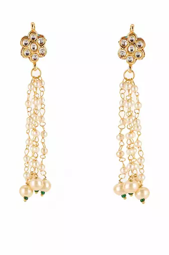 Long dangler kundan & pearl earrings