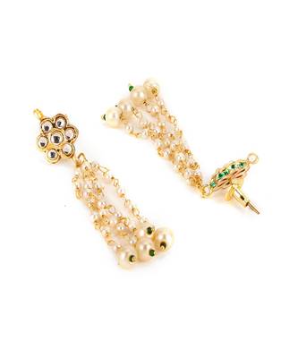 Long dangler kundan & pearl earrings 4