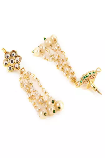 Long dangler kundan & pearl earrings