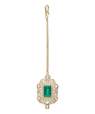 Kundan maang tikka with diamonds & emerald stone 3