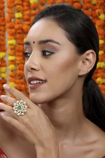 Oversized round cocktail kundan ring
