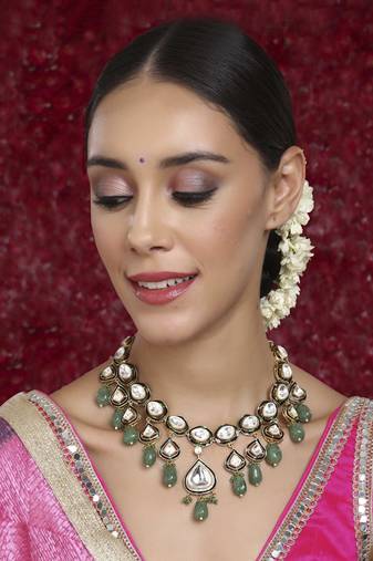 Kundan and stone meenakari necklace