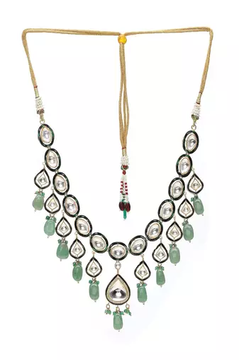 Kundan and stone meenakari necklace
