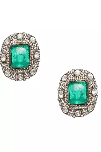 Emerald stone with diamonds and mossainite choker and studs