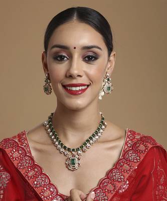 Multi color kundan and stone choker with earrings 1