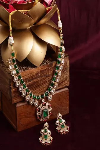 Multi color kundan and stone choker with earrings