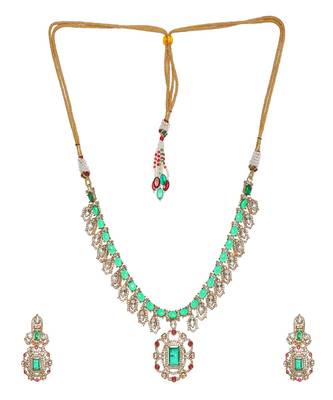 Multi color kundan and stone choker with earrings 3