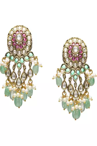 Precious handcrafted stone neckpiece with emeralds