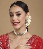 Stone and mossainite kundan in pearls with matching earrings and maang tikka