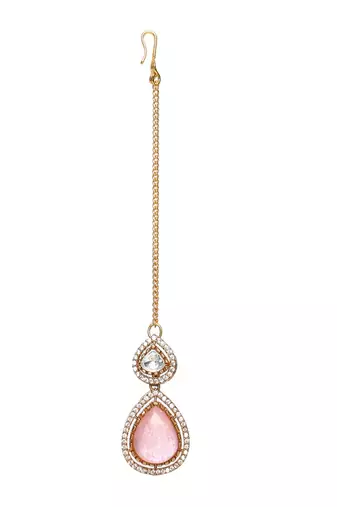 Multi stone and mossainite kundan choker with matching earrings and maang tikka