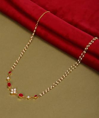 Red stone & clear patchi kundan in pearl kamar band 2