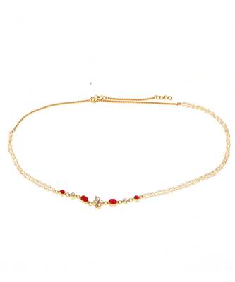 Red stone & clear patchi kundan in pearl kamar band 3