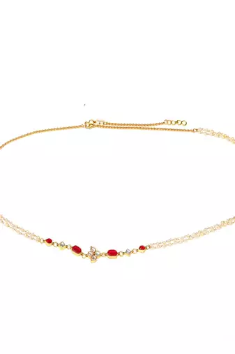 Red stone & clear patchi kundan in pearl kamar band
