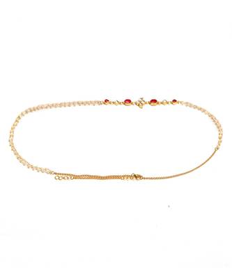 Red stone & clear patchi kundan in pearl kamar band 4