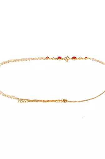 Red stone & clear patchi kundan in pearl kamar band
