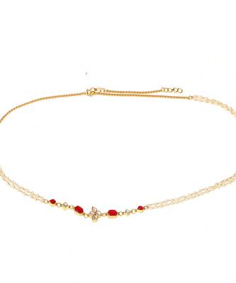 Red stone & clear patchi kundan in pearl kamar band 5