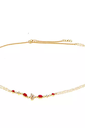 Red stone & clear patchi kundan in pearl kamar band