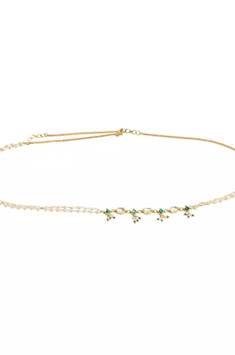 Green stone & clear patchi kundan in pearl kamar band