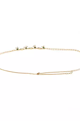 Green stone & clear patchi kundan in pearl kamar band