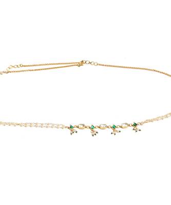 Green stone & clear patchi kundan in pearl kamar band 5