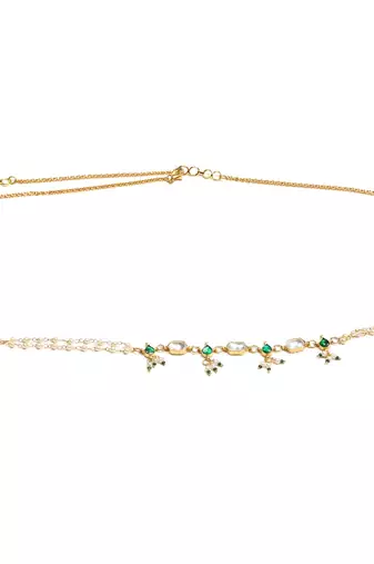 Green stone & clear patchi kundan in pearl kamar band