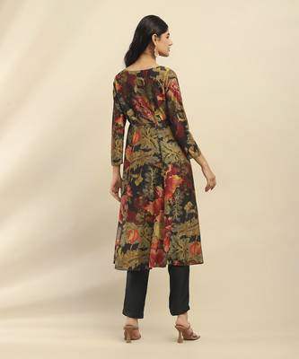 Green flower bloom anarkali kurta with pant and dupatta 3