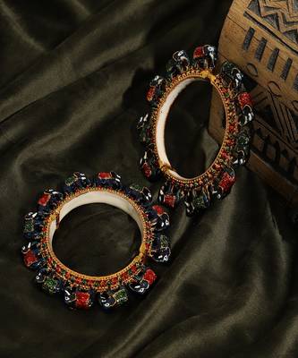 Elephant blue meenakari handcrafted heavy bangles (set of 2) 2