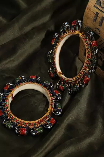 Elephant blue meenakari handcrafted heavy bangles (set of 2)