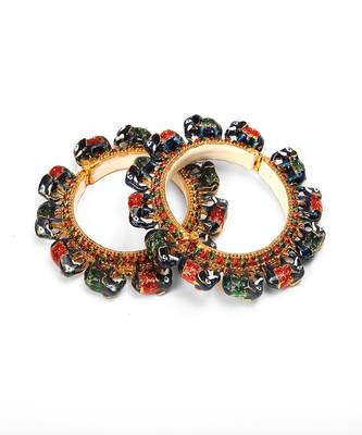 Elephant blue meenakari handcrafted heavy bangles (set of 2) 5