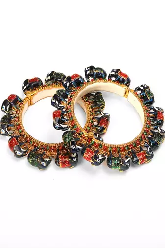 Elephant blue meenakari handcrafted heavy bangles (set of 2)