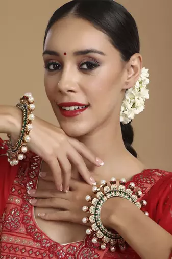 Oversized pearl meenakari handcrafted heavy bangles (set of 2)