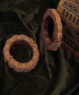 Golden pearl handcrafted heavy bangles (set of 2) 2