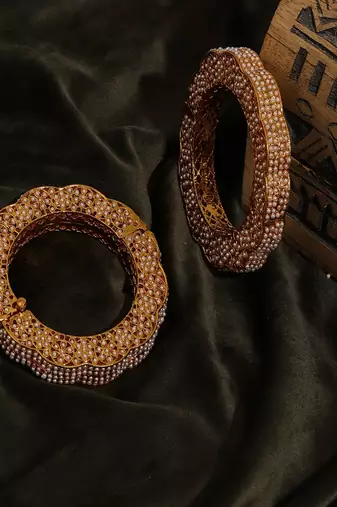 Golden pearl handcrafted heavy bangles (set of 2)