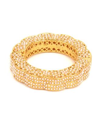 Golden pearl handcrafted heavy bangles (set of 2) 4
