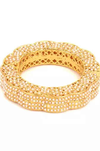 Golden pearl handcrafted heavy bangles (set of 2)