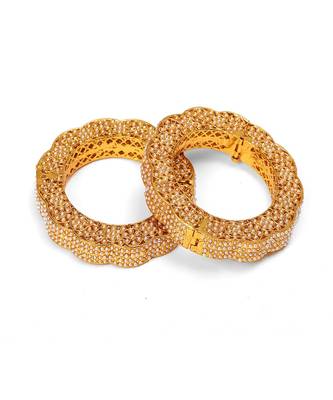 Golden pearl handcrafted heavy bangles (set of 2) 5