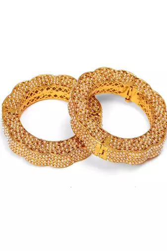 Golden pearl handcrafted heavy bangles (set of 2)