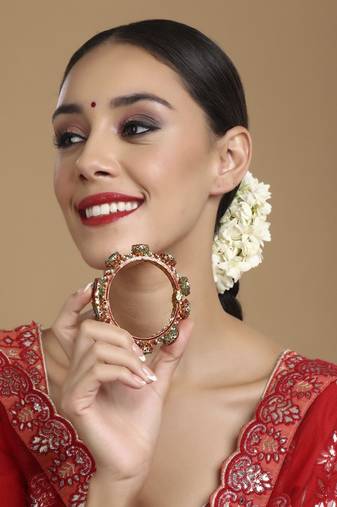 Rajwada red - green hues handcrafted heavy bangle