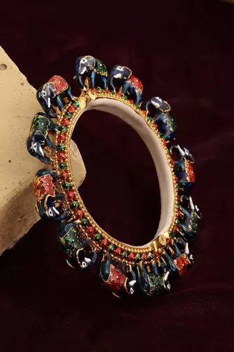 Elephant blue meenakari handcrafted heavy bangle