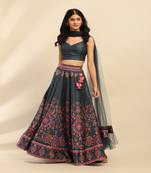 Blue Polyster Woven Lehenga Choli